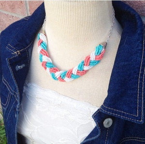 Coral & turquoise seed bead braided necklace