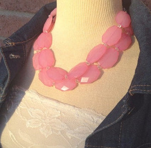 Blush Pink beaded statement chunky necklace, baby pink necklace, light pink necklace, pink bridesmaid, pink beaded necklace