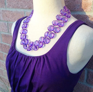 Dark Purple Double Strand statement necklace, big beaded chunky jewelry, purple earrings, purple jewelry set, eggplant jewelry set