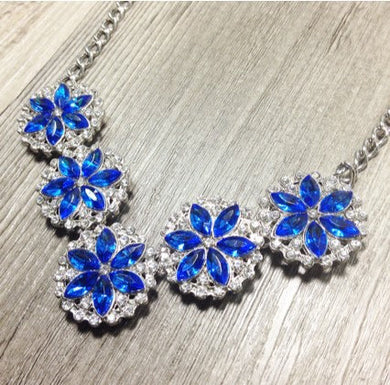 Royal Blue Crystal Rhinestone Pendant Necklace on Silver Chain