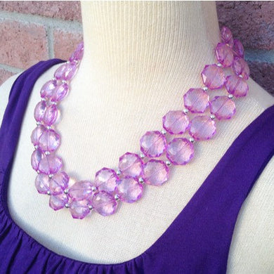 Lavender Purple Double Strand statement necklace - pretty big beaded chunky jewelry