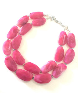 Big Bead pink Necklace - Double Strand Statement Jewelry - magenta blush Chunky bib bridesmaid or everyday bubble jewelry