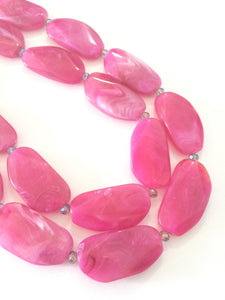 Big Bead pink Necklace - Double Strand Statement Jewelry - magenta blush Chunky bib bridesmaid or everyday bubble jewelry