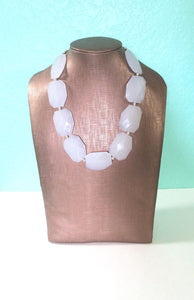 White Big Beaded Statement Necklace - Neutral Statement Jewelry