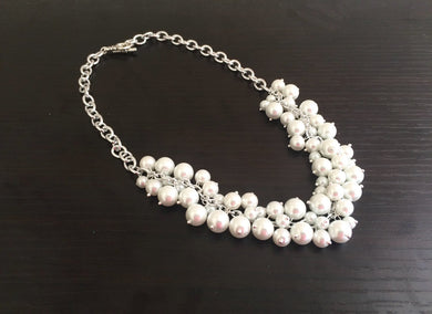Chunky White Peal Cluster Necklace - 3 Size Peals - Silver Chain