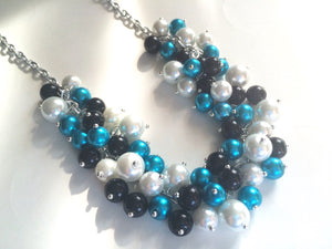 Turquoise White & Black Cluster Necklace - GameDay Jewelry