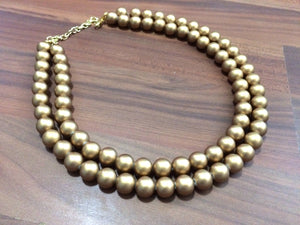 Chunky Statement Necklace - 2 Strand Gold Ball Necklace