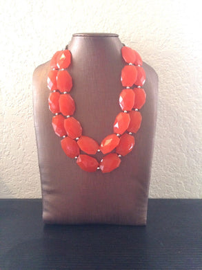 Bright Orange Chunky Statement Necklace - Electric Orange Big beaded jewelry - Double Strand Statement Necklace