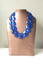 Load image into Gallery viewer, Blue 2 Strand Statement Necklace - Chunky Royal Blue Oval Beaded Bib Jewelry