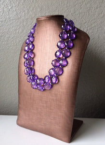 Dark Purple Double Strand statement necklace, big beaded chunky jewelry, purple earrings, purple jewelry set, eggplant jewelry set