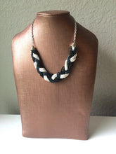 Load image into Gallery viewer, Braided Statement Necklace - Seed Bead Jewelry - Black, White, and Gray