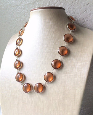 Brown Amber glass bubble statement necklace - simple everyday lightweight silver jewelry - bridesmaid stone necklace