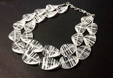 White Clear Statement Necklace - big Beaded Chunky Jewelry - Double Strand wedding or everyday multi strand