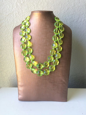 Apple Green Double Strand statement necklace - pretty big beaded chunky jewelry