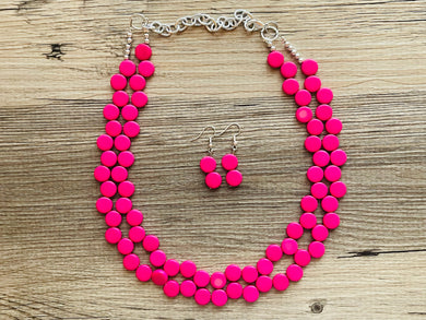 Hot Pink Double Statement Necklace, Chunky Jewelry Big Beaded Necklace, dark pink Necklace, magenta Jewelry bubble