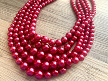 Load image into Gallery viewer, Five Strand Red chunky statement necklace &amp; earrings, big bead jewelry gifts for women, bib jewelry pearl necklace, beaded jewelry