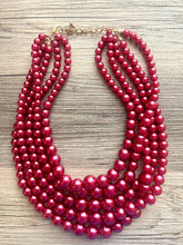 Load image into Gallery viewer, Five Strand Red chunky statement necklace &amp; earrings, big bead jewelry gifts for women, bib jewelry pearl necklace, beaded jewelry