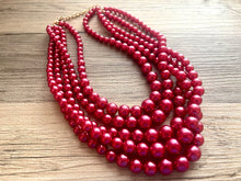 Load image into Gallery viewer, Five Strand Red chunky statement necklace &amp; earrings, big bead jewelry gifts for women, bib jewelry pearl necklace, beaded jewelry