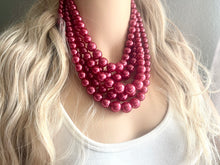 Load image into Gallery viewer, Five Strand Red chunky statement necklace &amp; earrings, big bead jewelry gifts for women, bib jewelry pearl necklace, beaded jewelry